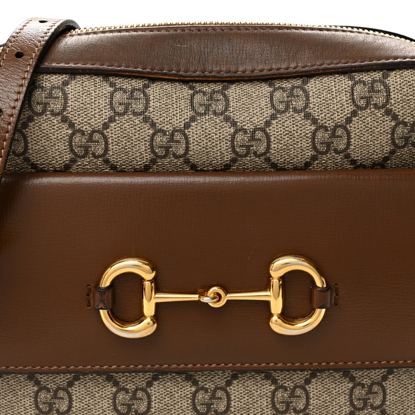 GG Supreme Monogram Small Horsebit 1955 Shoulder Bag Beige Brown Sugar