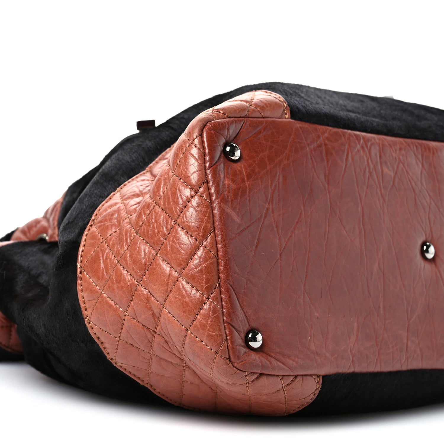 Chanel Aged Calfskin Pony Hair Quilted Miss Pony Drawstring Tote Brown 9 of 13