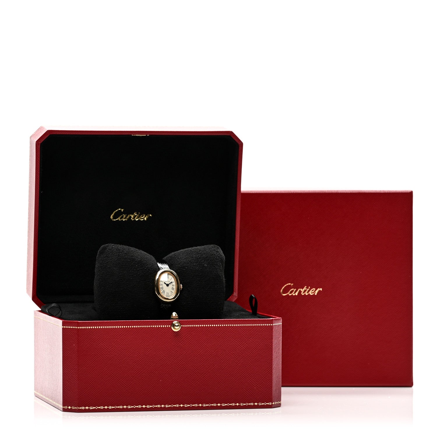 Cartier 18K Yellow Gold Calfskin 18mm Baignoire Quartz Watch 5 of 5