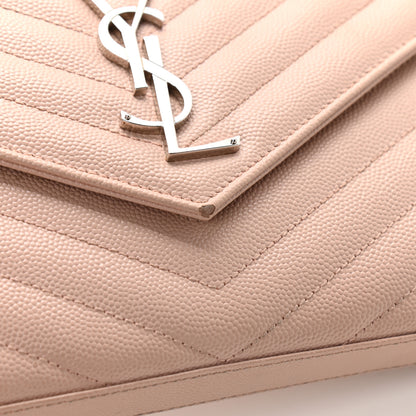 Saint Laurent Grain De Poudre Matelasse Chevron Monogram Chain Wallet Pale Pink 9 of 12