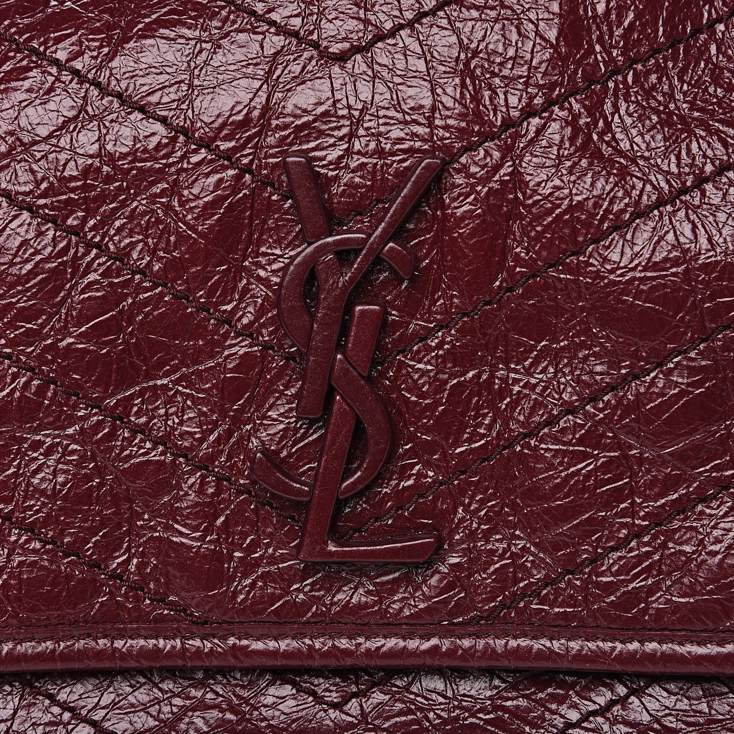 Crinkled Calfskin Matelasse Monogram Medium Niki Chain Satchel Burgundy