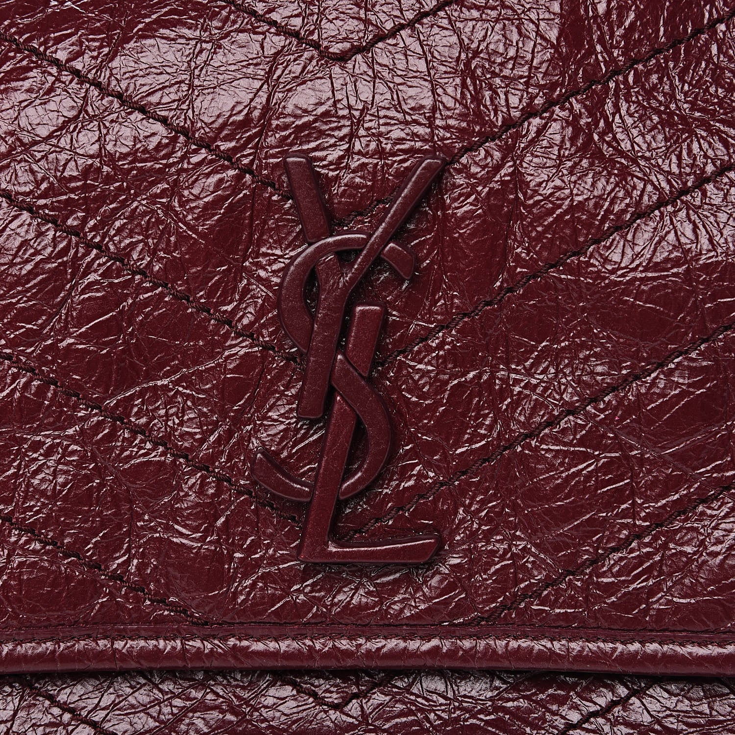 Saint Laurent Crinkled Calfskin Matelasse Monogram Medium Niki Chain Satchel Burgundy 11 of 13
