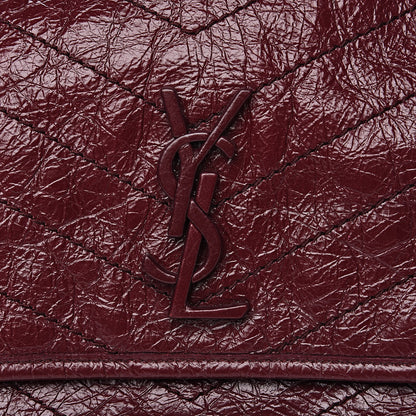 Saint Laurent Crinkled Calfskin Matelasse Monogram Medium Niki Chain Satchel Burgundy 11 of 13