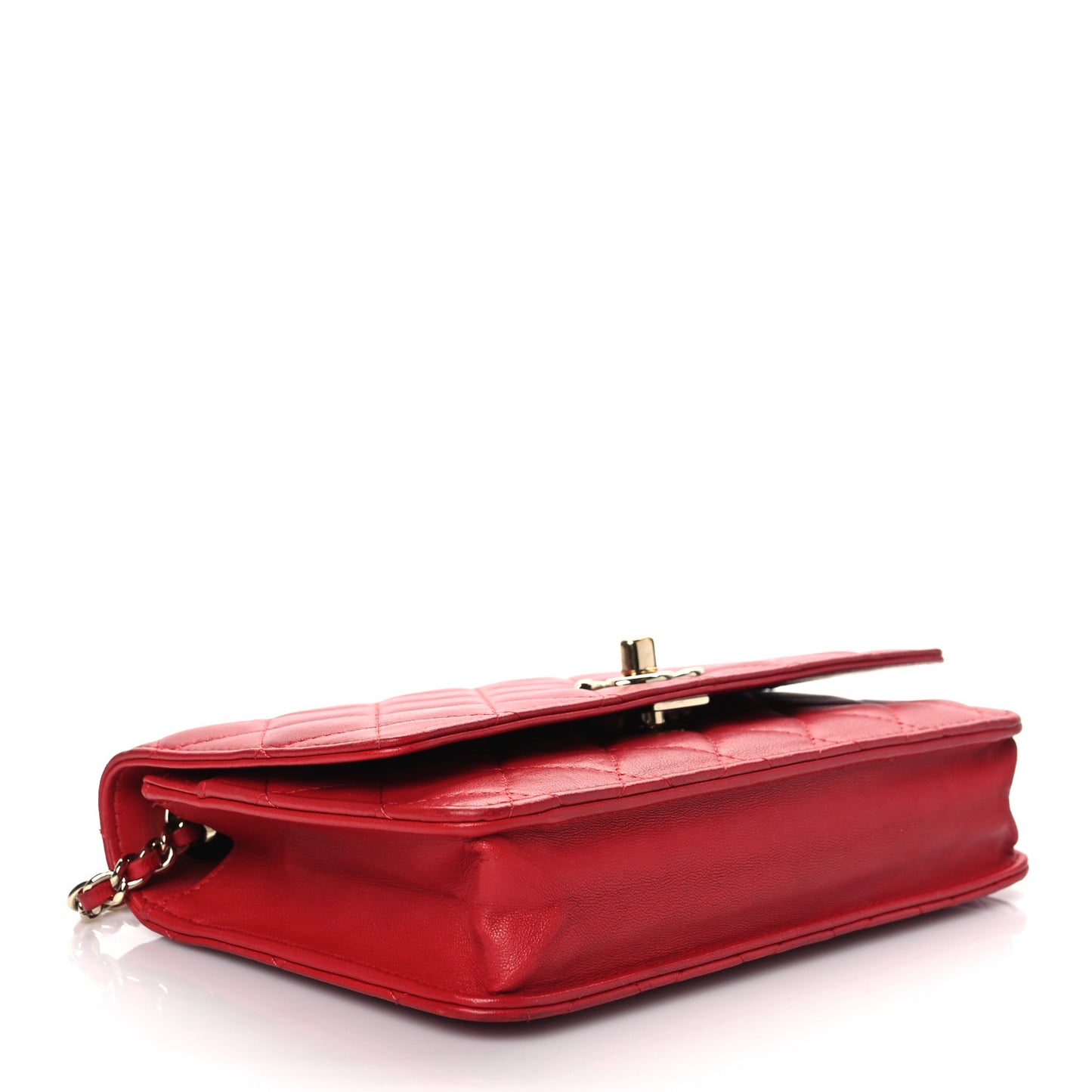 Lambskin Quilted Trendy CC Wallet On Chain WOC Red