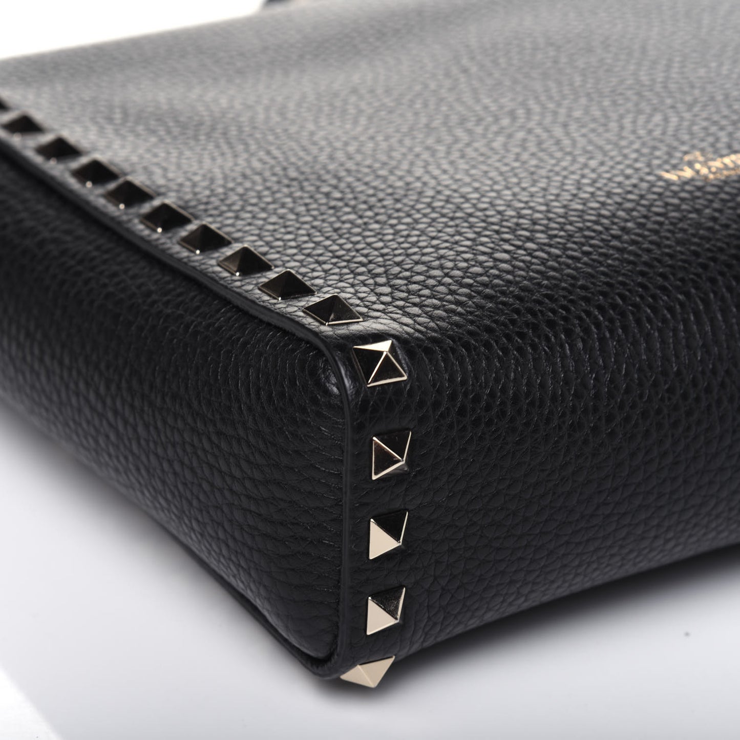 Pebbled Calfskin Rockstud Flip Lock Flap Messenger Black