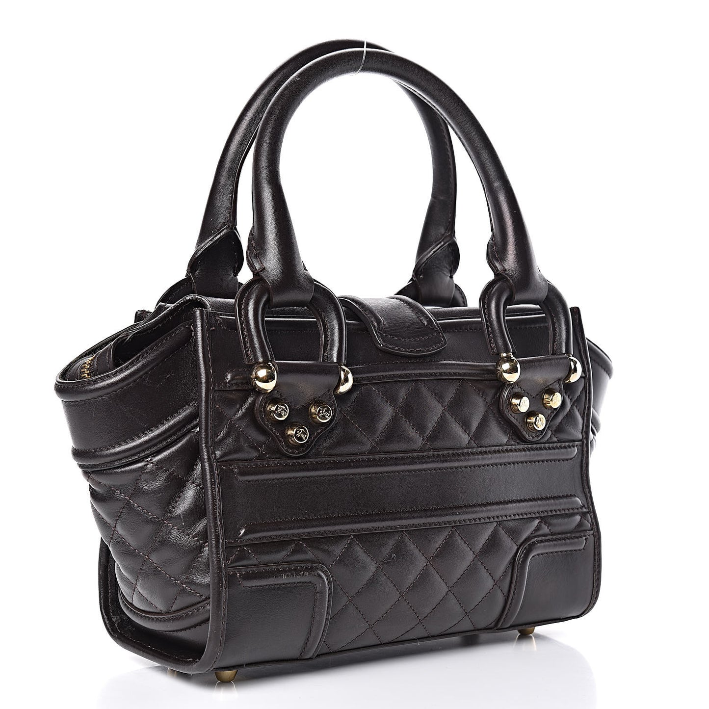 Calfskin Quilted Manor Tote Dark Brown