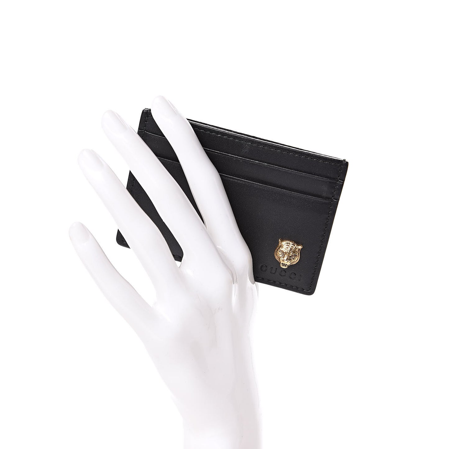 Calfskin Feline Card Holder Black