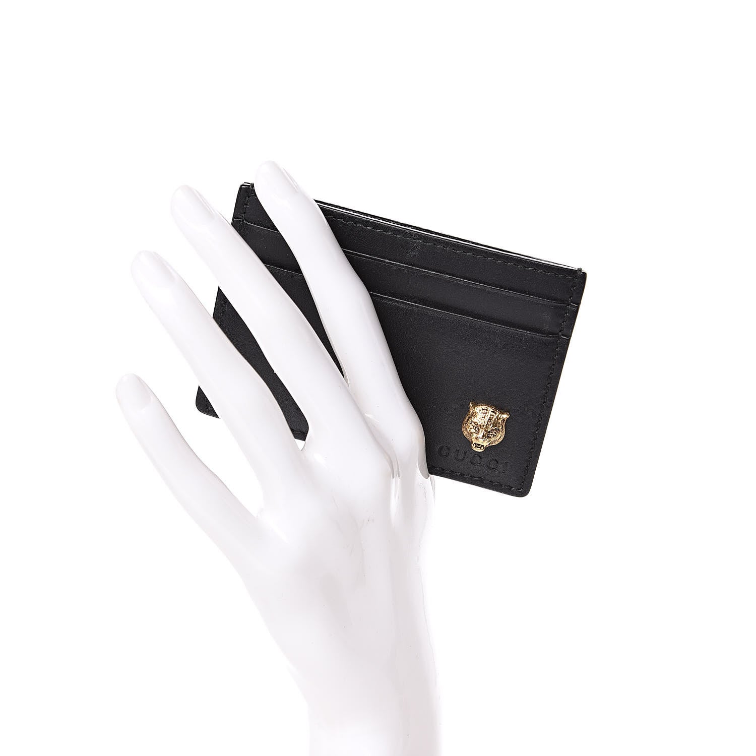 Gucci Calfskin Feline Card Holder Black 2 of 7