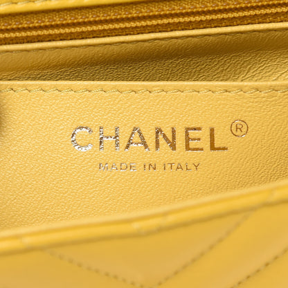 Chanel Lambskin Chevron Quilted Mini Rectangular Flap Yellow 6 of 9