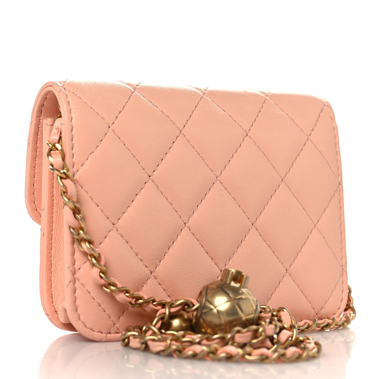 Chanel Lambskin Quilted Pearl Crush Waist Belt With Chain  Pink 3 of 11