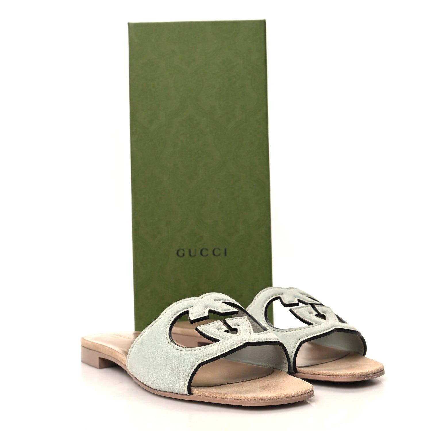 Gucci Kid Scamosciato Interlocking G Cut Out Slide Sandals 39 Salvy Green 8 of 8