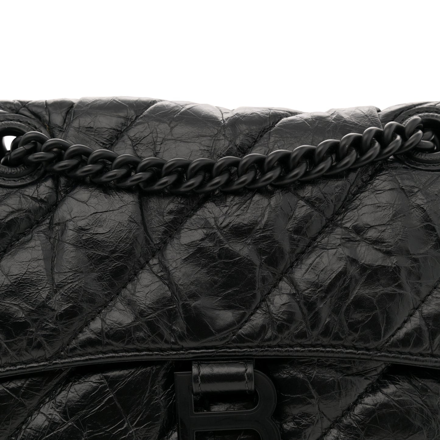 Crushed Calfskin Quilted Matte Black Hardware Small Crush Chain Bag Black