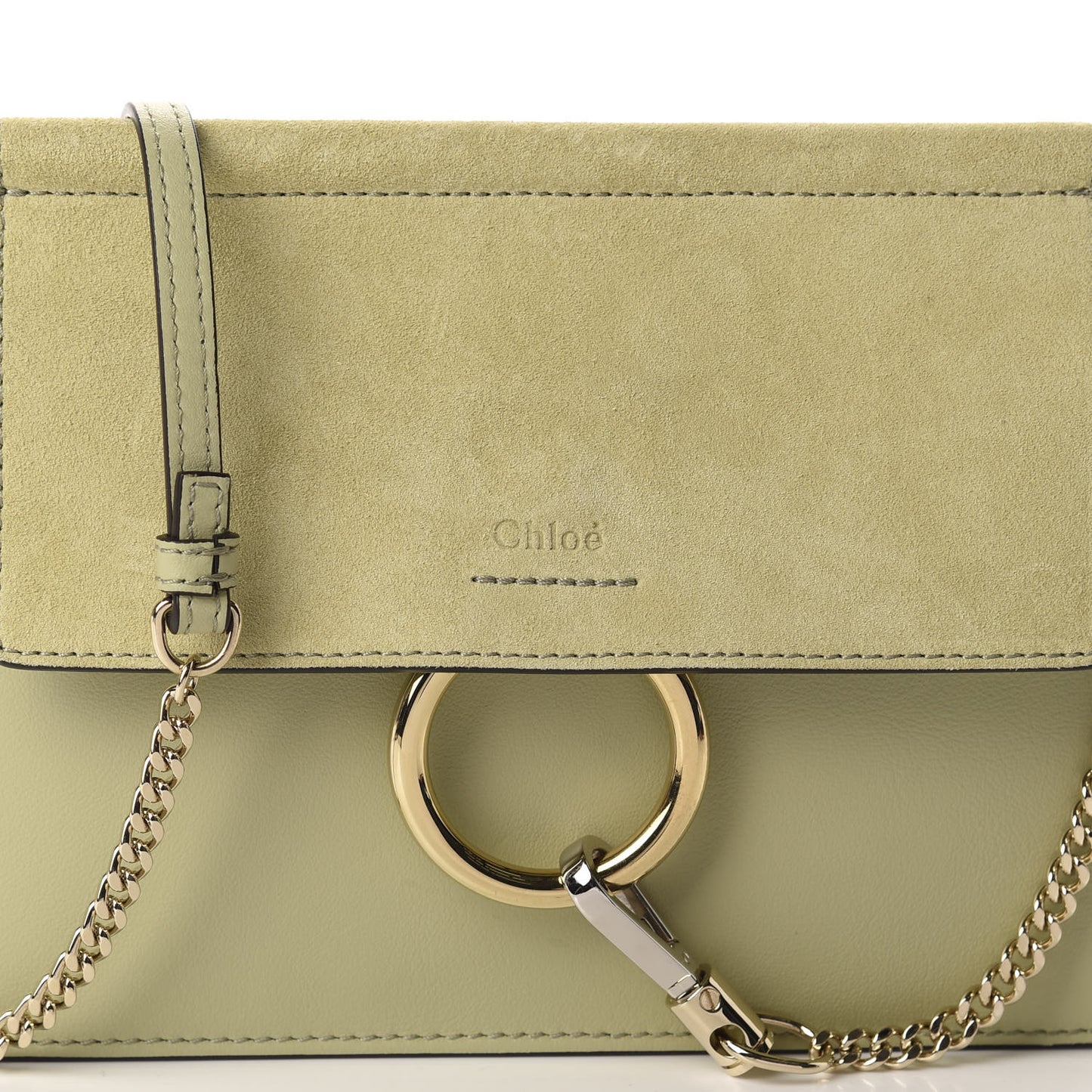 Calfskin Suede Mini Chain Faye Shoulder Bag Light Eucalyptus