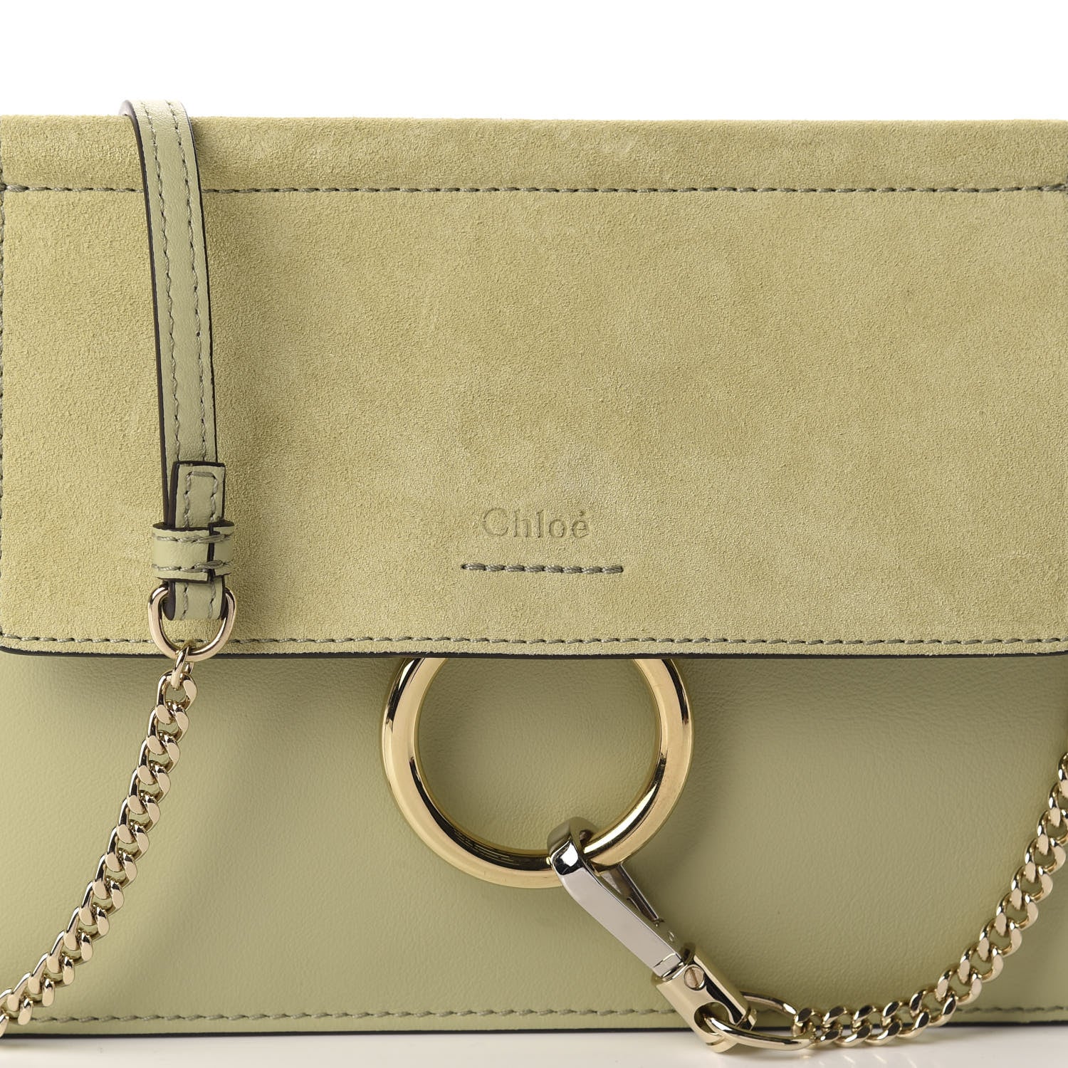Chloe Calfskin Suede Mini Chain Faye Shoulder Bag Light Eucalyptus 9 of 9