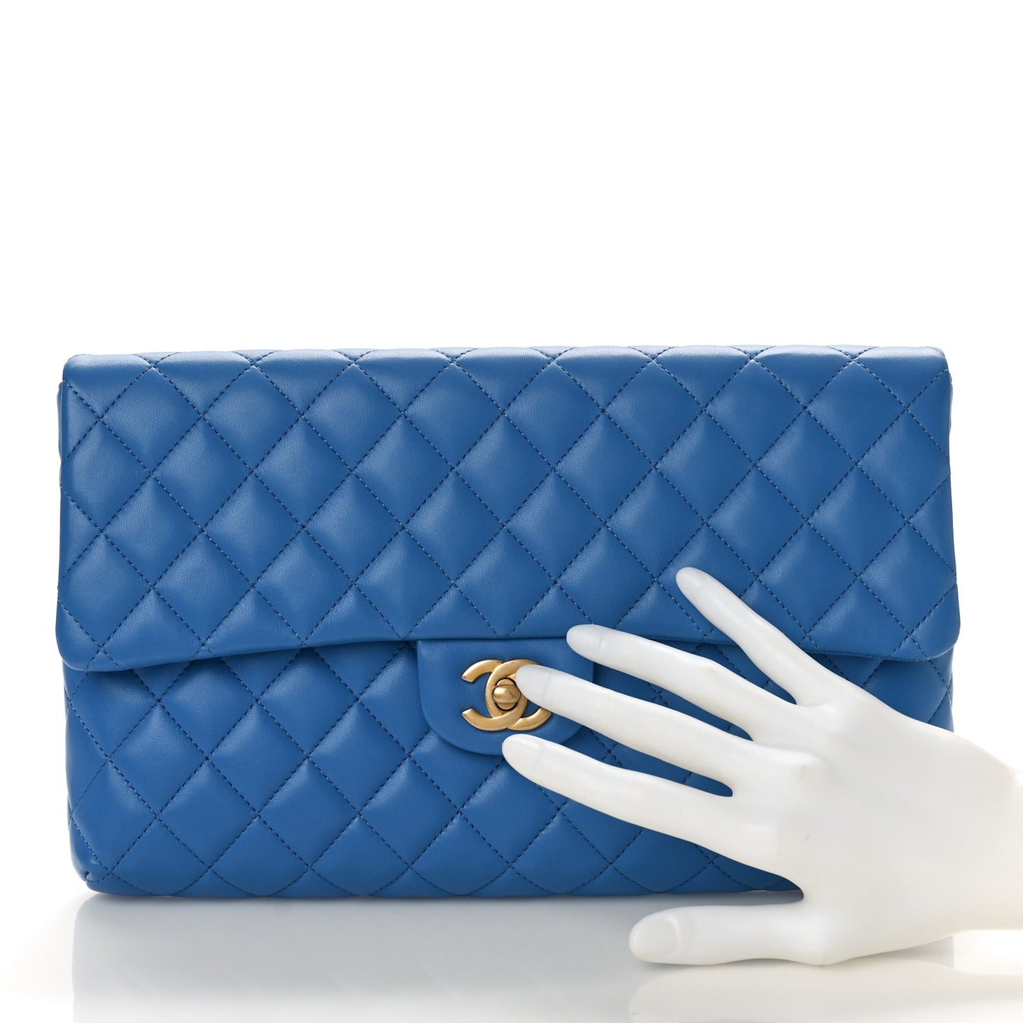 Lambskin Quilted Clutch Flap Blue