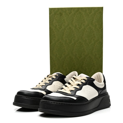 Gucci Calfskin GG Tennis Embossed Perforated Mens Interlocking G 55mm Sneakers 8.5 Black White 10 of 10