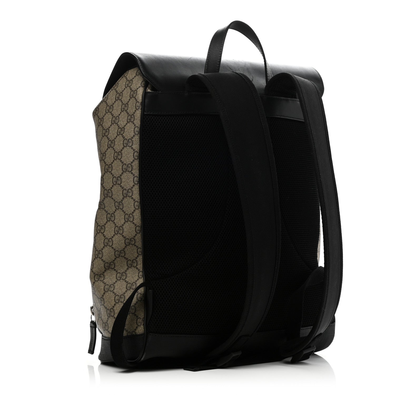 Gucci GG Supreme Monogram Single Buckle Backpack Beige Black 2 of 15