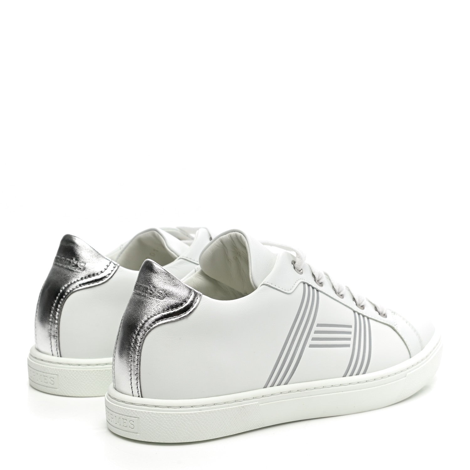 Hermes Calfskin Womens Advantage Sneakers 35 White Gris Argente 4 of 9