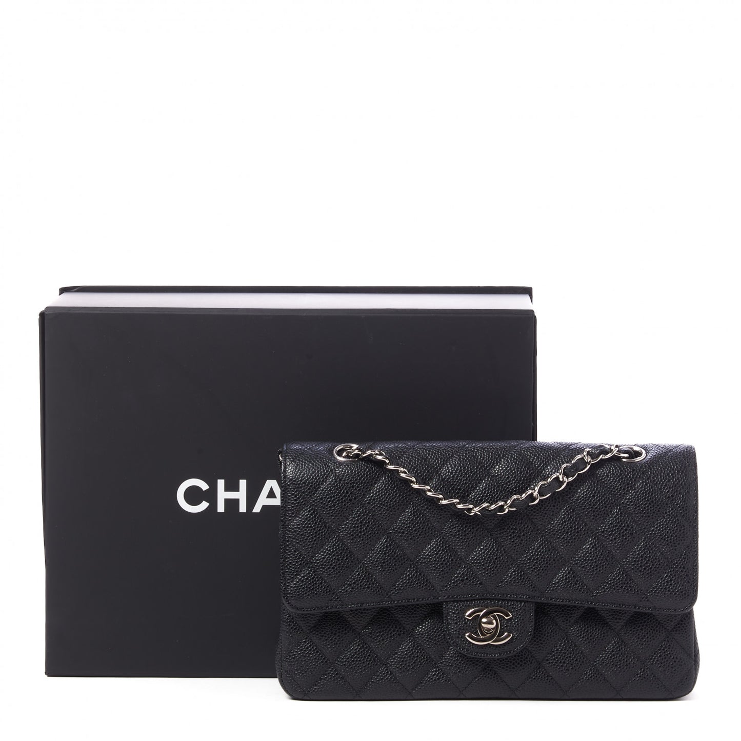 Caviar Quilted Medium Double Flap Black