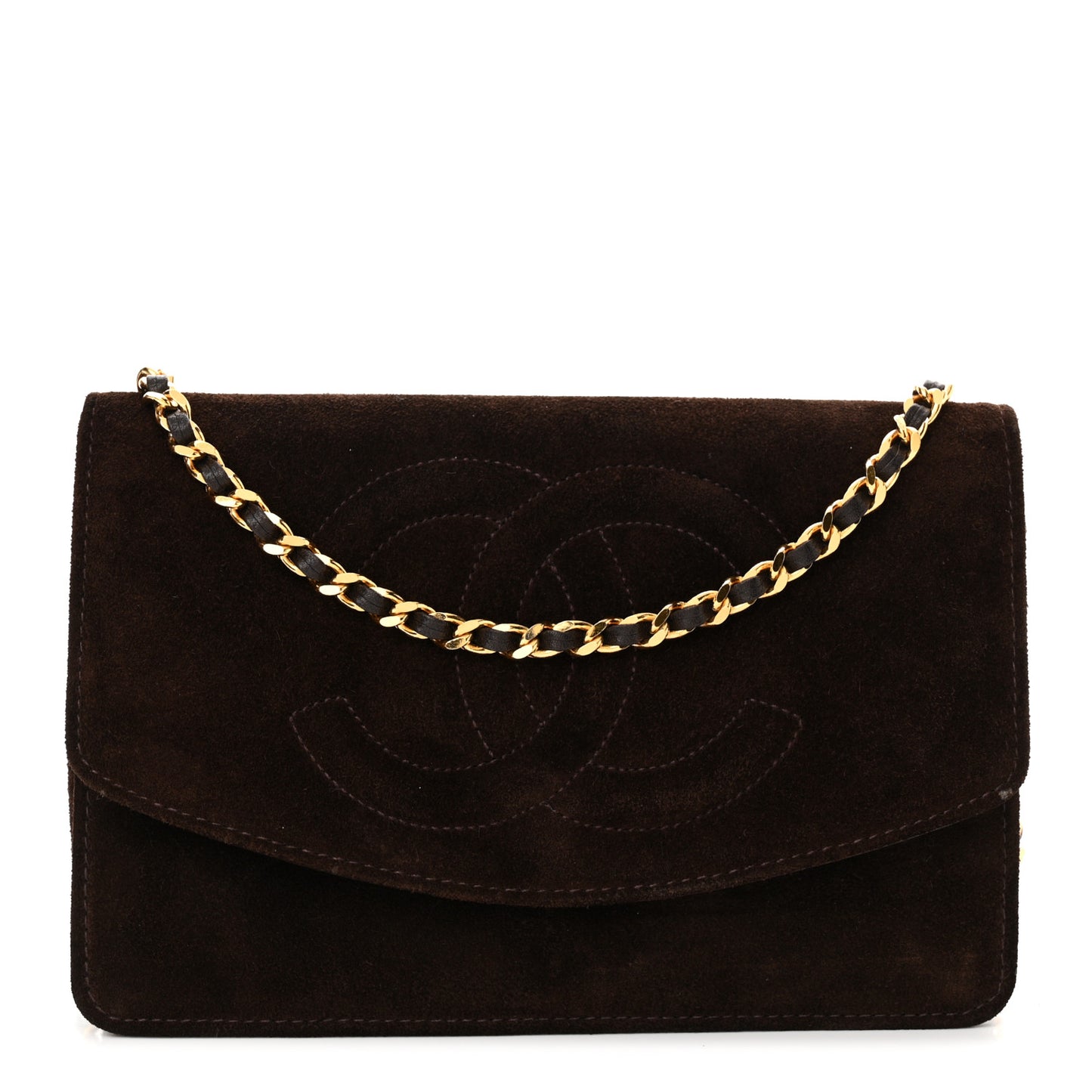 Suede Timeless CC Wallet on Chain WOC Brown