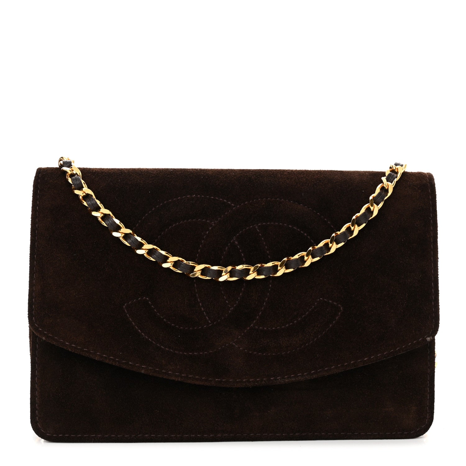 Chanel Suede Timeless CC Wallet on Chain WOC Brown 1 of 15