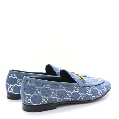 Gucci Canvas Lame GG Monogram Horsebit Womens Jordaan Loafers 37.5 Blue Silver Cornflower Blue 4 of 8