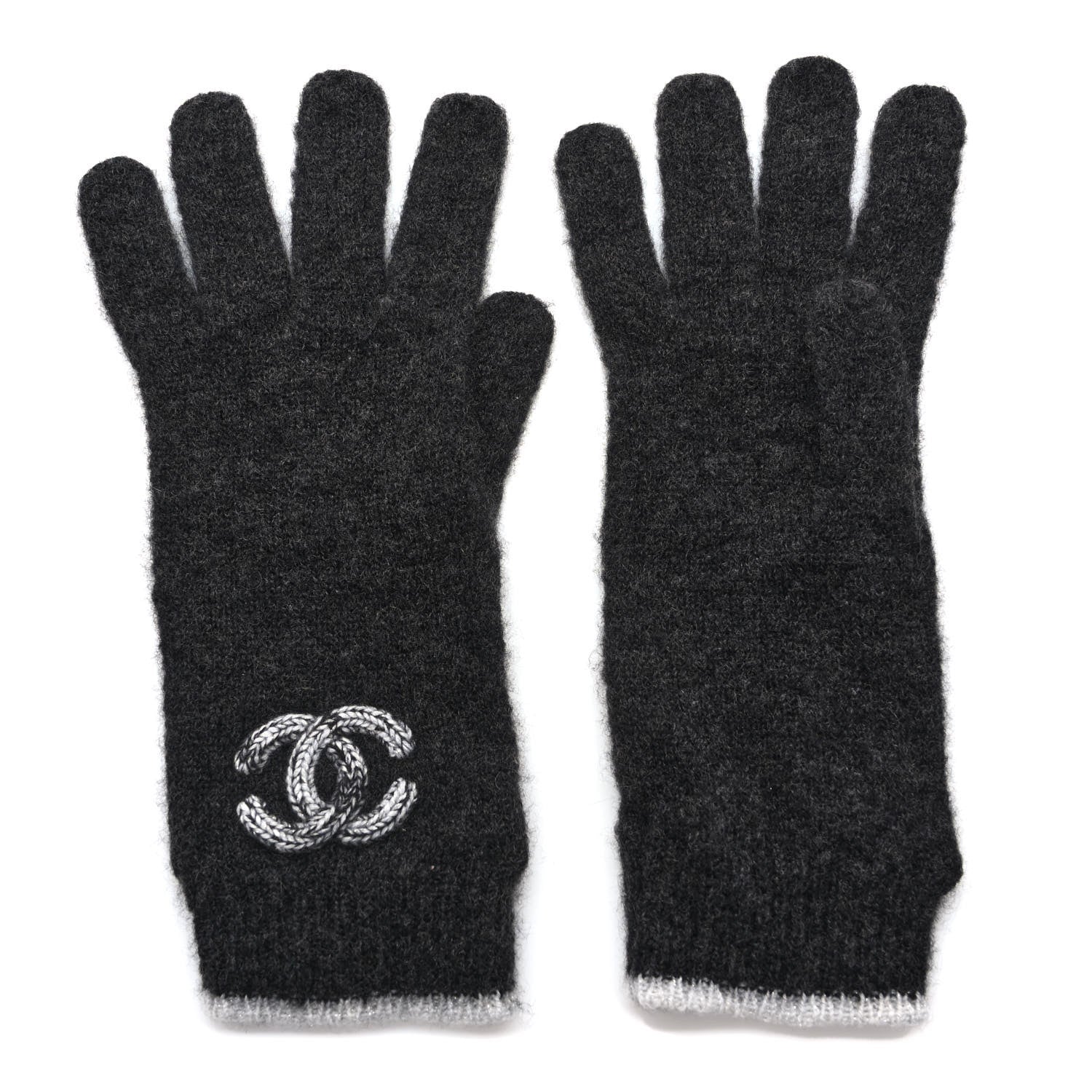 Chanel Cashmere Silk CC Gloves Dark Grey 1 of 4
