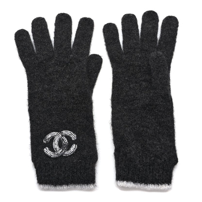 Chanel Cashmere Silk CC Gloves Dark Grey 1 of 4