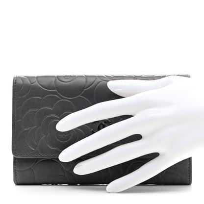 Chanel Lambskin Camellia Embossed Medium Wallet Grey 2 of 11