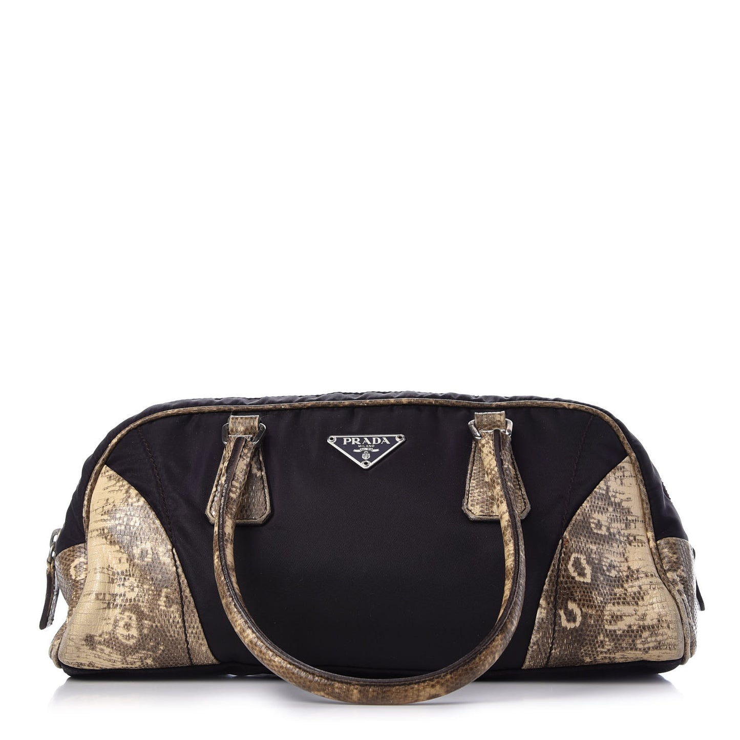 Tessuto Nylon Calfskin Lizard Embossed Bag Ebano