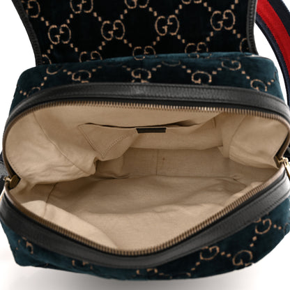 Gucci Velvet GG Monogram Textured Calfskin Web Small Double Buckle Backpack Blue Beige Black 5 of 10