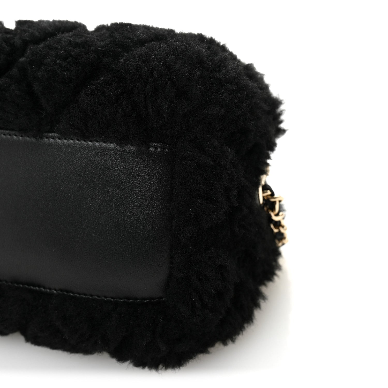 Chanel Shearling Quilted Barrel Clutch With Chain Black 1777071