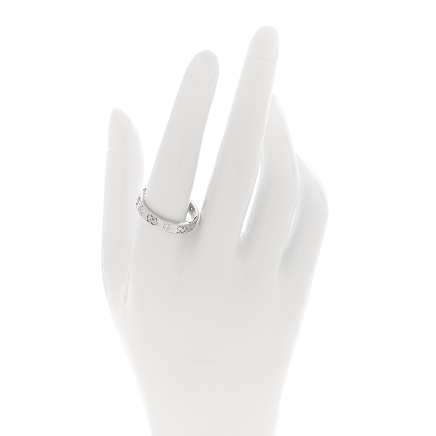 18K White Gold Diamond Icon Band Ring 60 9
