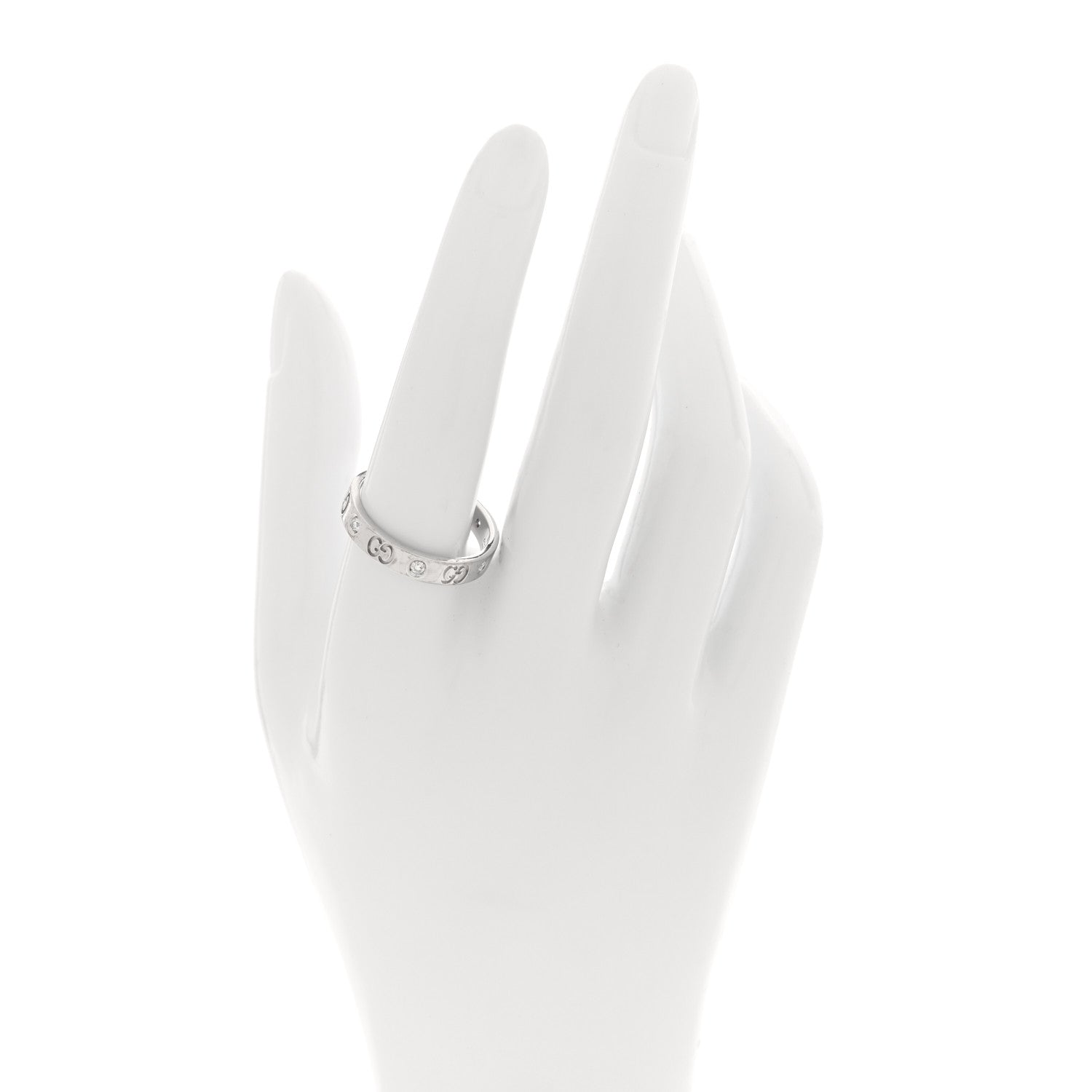 Gucci 18K White Gold Diamond Icon Band Ring 60 9 2 of 6