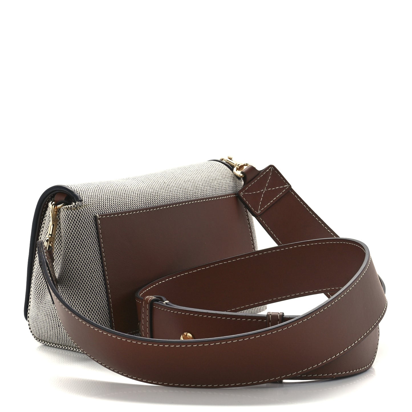 Cotton Canvas Horseferry Print Small Crossbody Bag Grey Tan