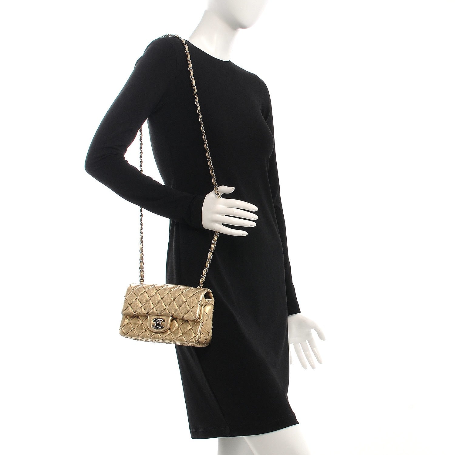 Chanel Metallic Lambskin Quilted Side Stitch Mini Rectangular Flap Gold 2 of 7