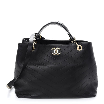 Chanel Calfskin Stitched Large Chevron Chic Shopping Bag Black 1 of 9