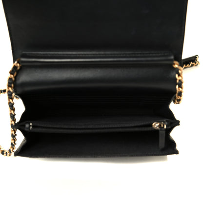 Chanel Letter Calfskin Embossed Quilted Square Wallet On Chain WOC Black 4 of 5