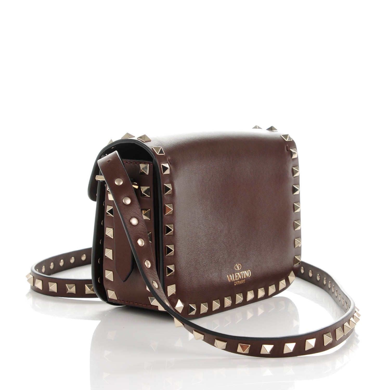 Valentino Garavani Vitello Small Rockstud Flap Saddle Bag Cacao 3 of 7
