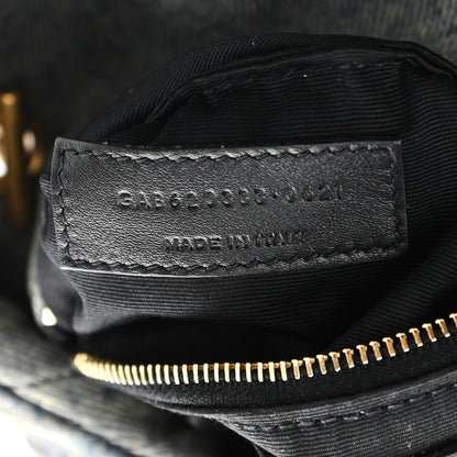 Saint Laurent Denim Quilted Toy Loulou Puffer Monogram Chain Satchel Blue Black 9 of 9