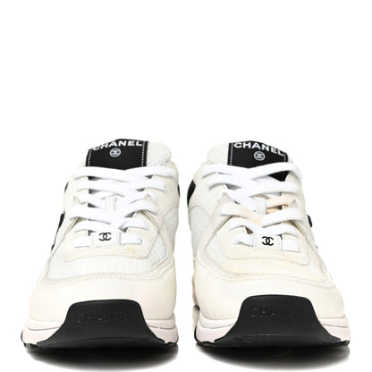 Chanel Mesh Suede Calfskin Grained Calfskin Womens CC Sneakers 39 White Black 2 of 17