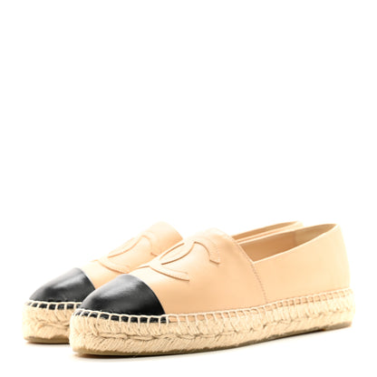 Chanel Lambskin CC Espadrilles 38 Beige Black 3 of 9