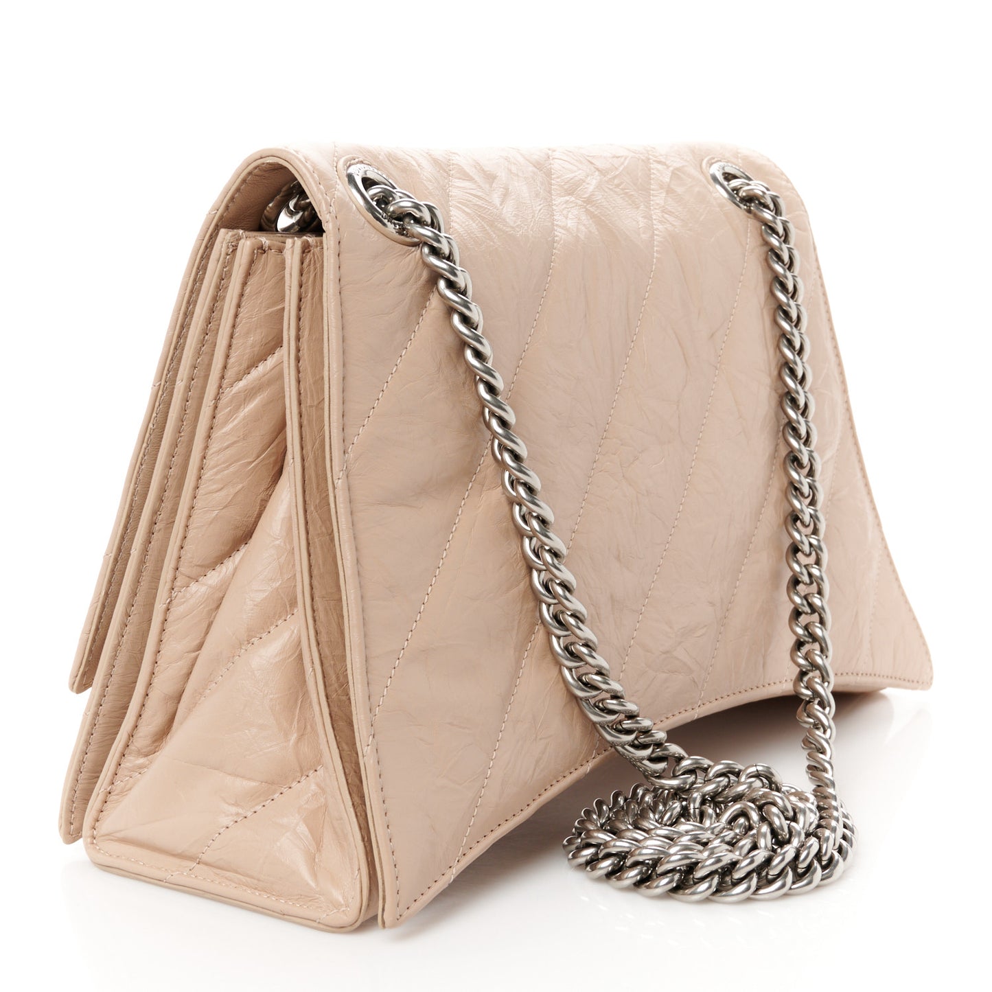 Crushed Calfskin Quilted Medium Crush Chain Bag Nude