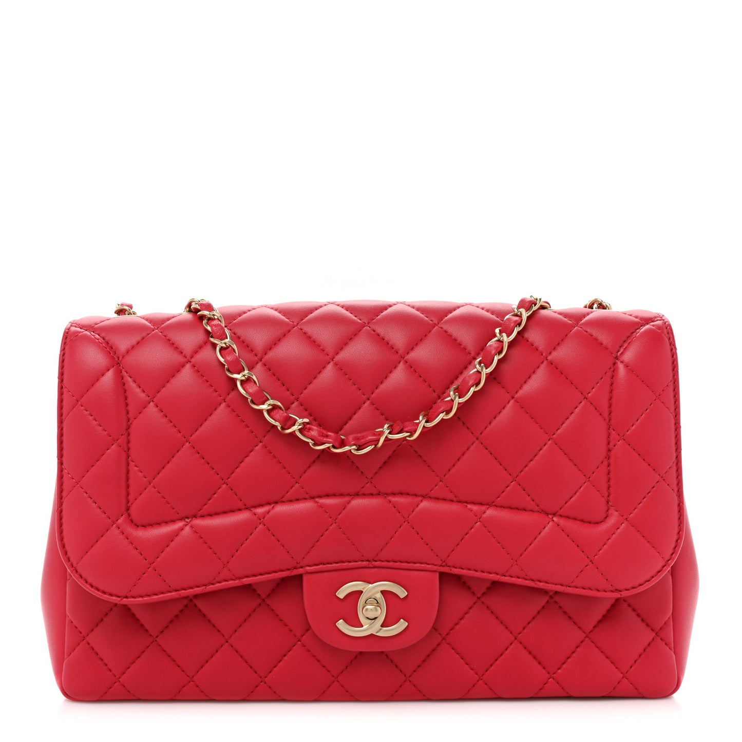 Lambskin Quilted Jumbo Mademoiselle Chic Flap Red