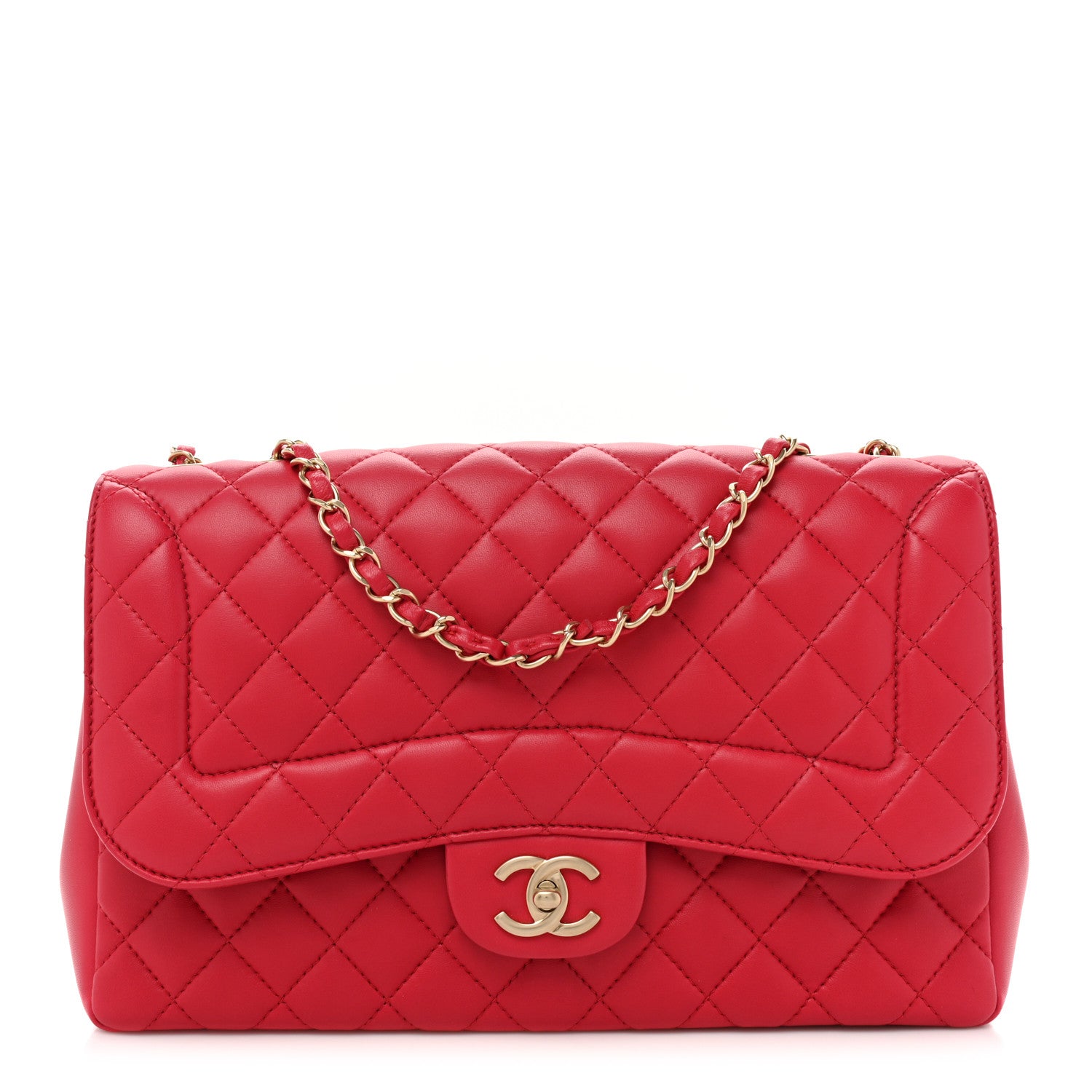 Chanel Lambskin Quilted Jumbo Mademoiselle Chic Flap Red 1 of 13