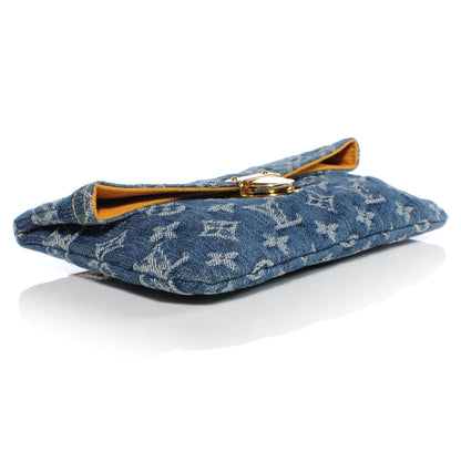 Louis Vuitton Monogram Denim Pochette Plat Clutch Blue 4 of 7