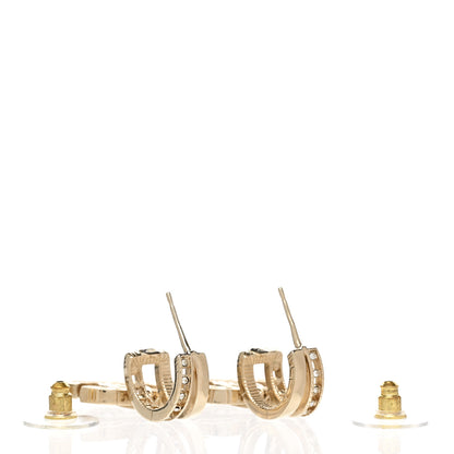 Chanel Crystal Pearl CC Hoop Drop Earrings Gold 3 of 5