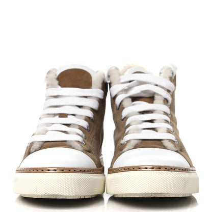 Hermes Suede Shearling Womens Jimmy High Top Sneakers 38 Camel 3 of 10