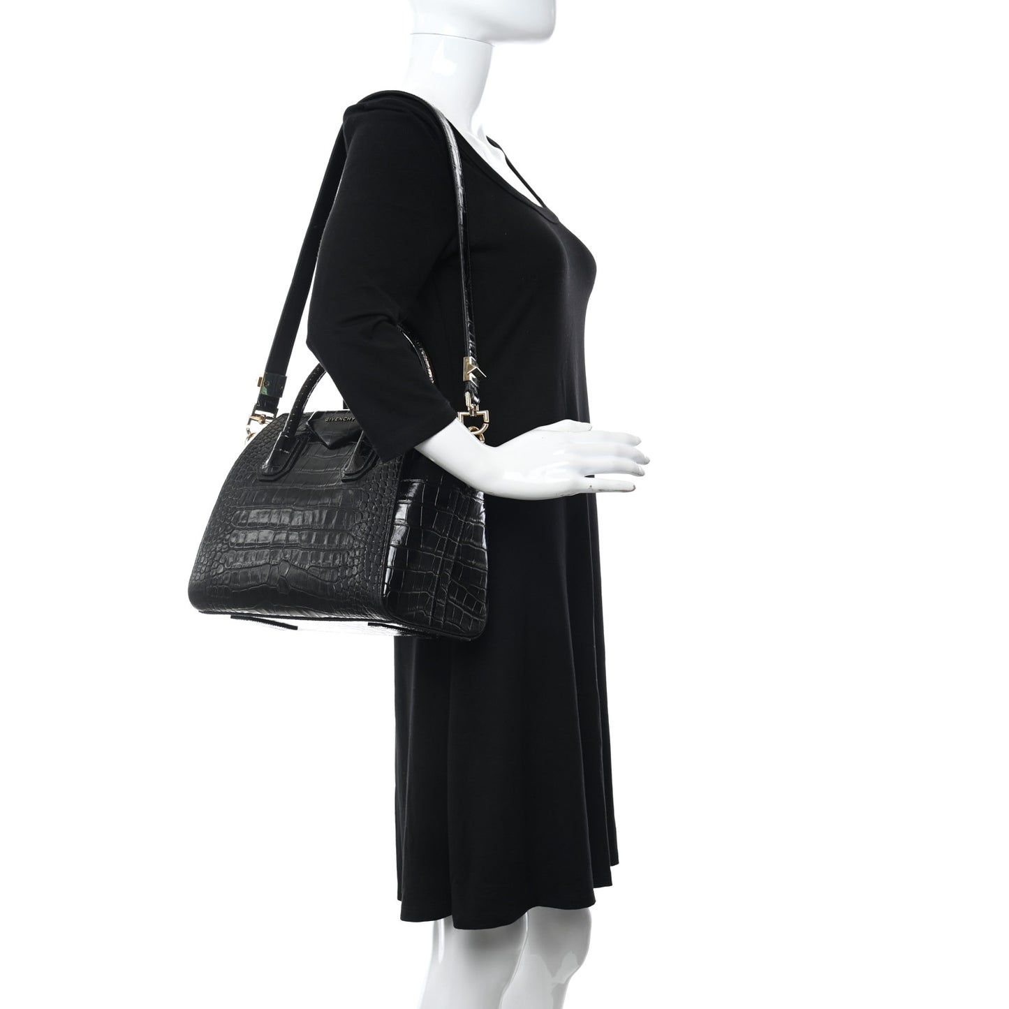 Calfskin Crocodile Embossed Small Antigona Black