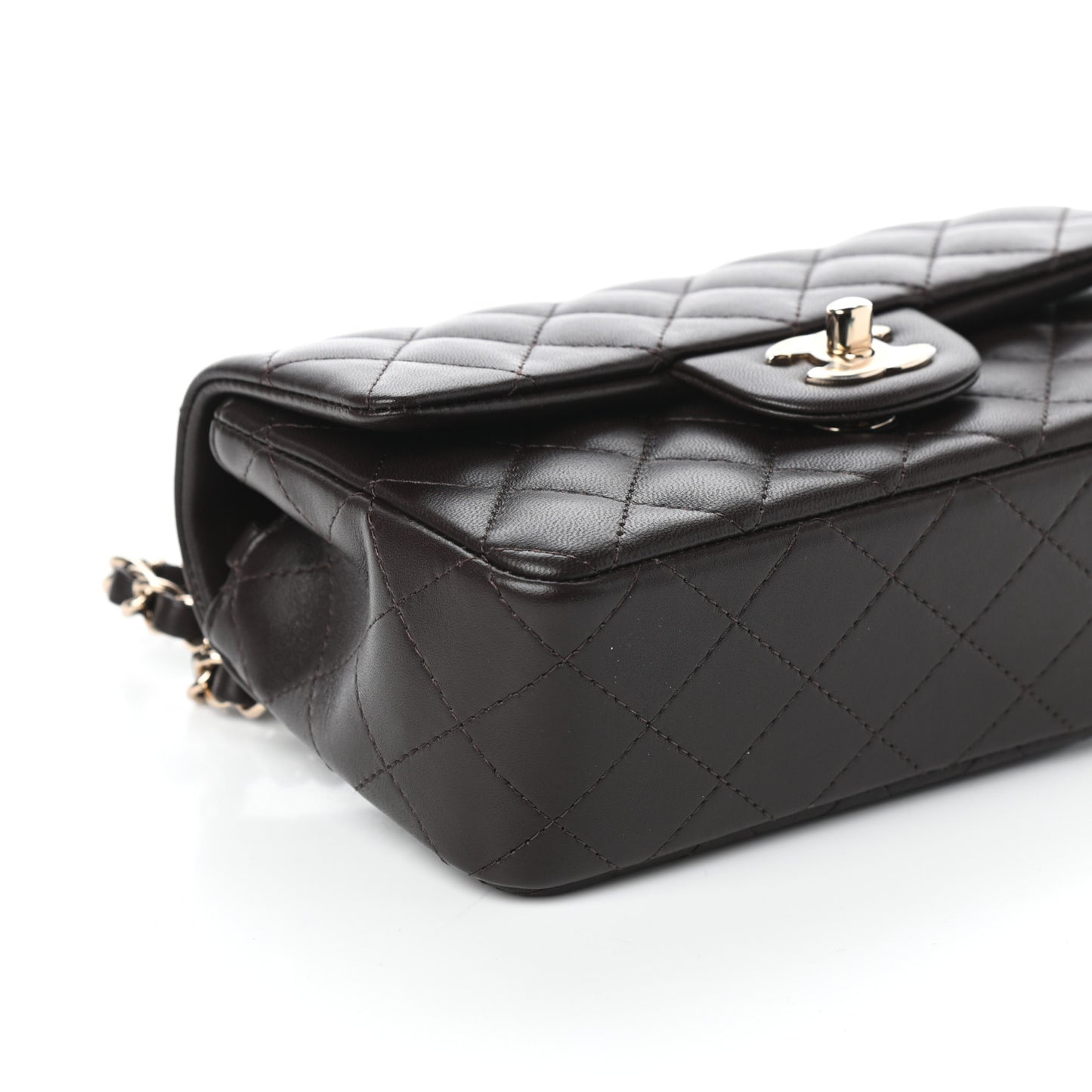 Lambskin Quilted Mini Rectangular Flap Dark Brown
